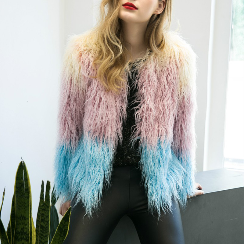 Rainbow Gradient Furry Bomber Jacket - Her Teen Dream