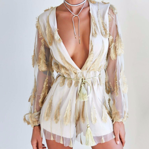 White Gold Feather Playsuit - Her Teen Dream