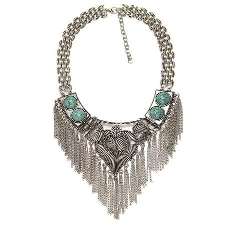 Turquoise Heart Fringe Necklace - Her Teen Dream