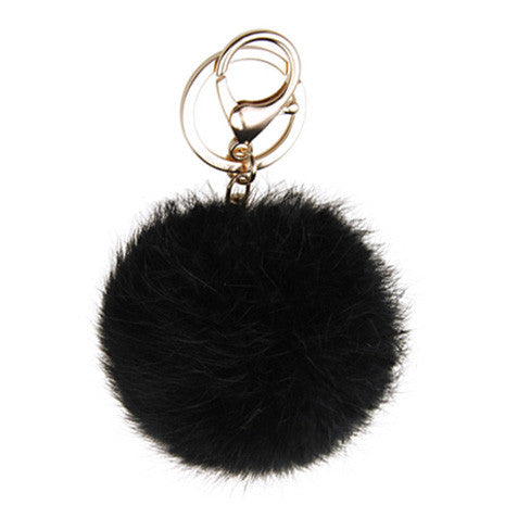 Black Pom Pom Furry Keychain - Her Teen Dream