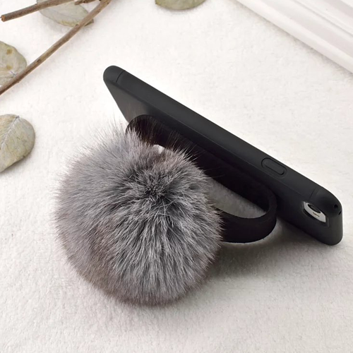 Furry Puff Fur Ball Velcro Strap iPhone Case - Her Teen Dream