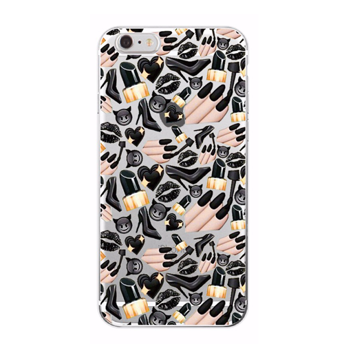 Black Emoji Lips Nails Heels Cosmetics iPhone Case - Her Teen Dream