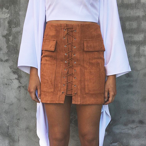Lace up Skirt - Brown - Her Teen Dream