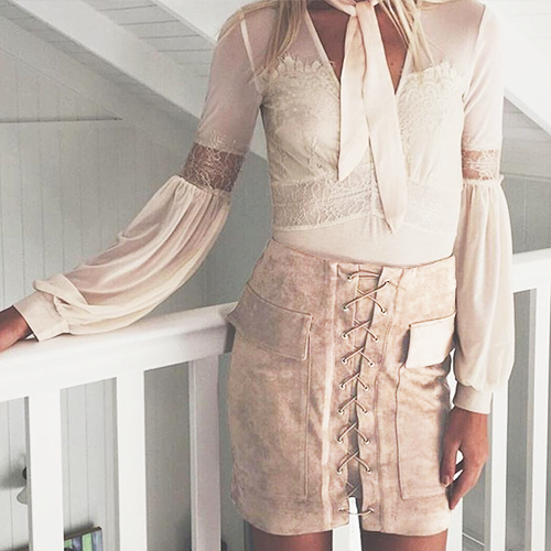 Lace up Skirt - Nude - Her Teen Dream