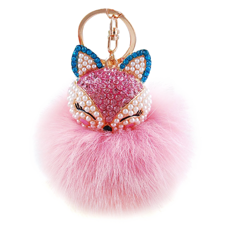 Fox Pink Pom Pom Furry Keychain - Her Teen Dream