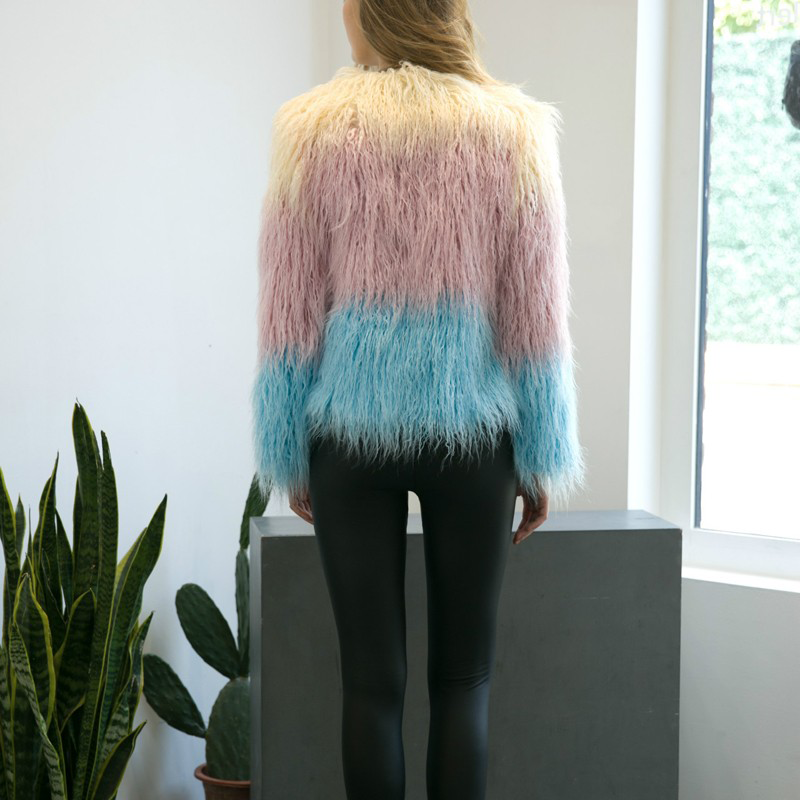 Rainbow Gradient Furry Bomber Jacket - Her Teen Dream