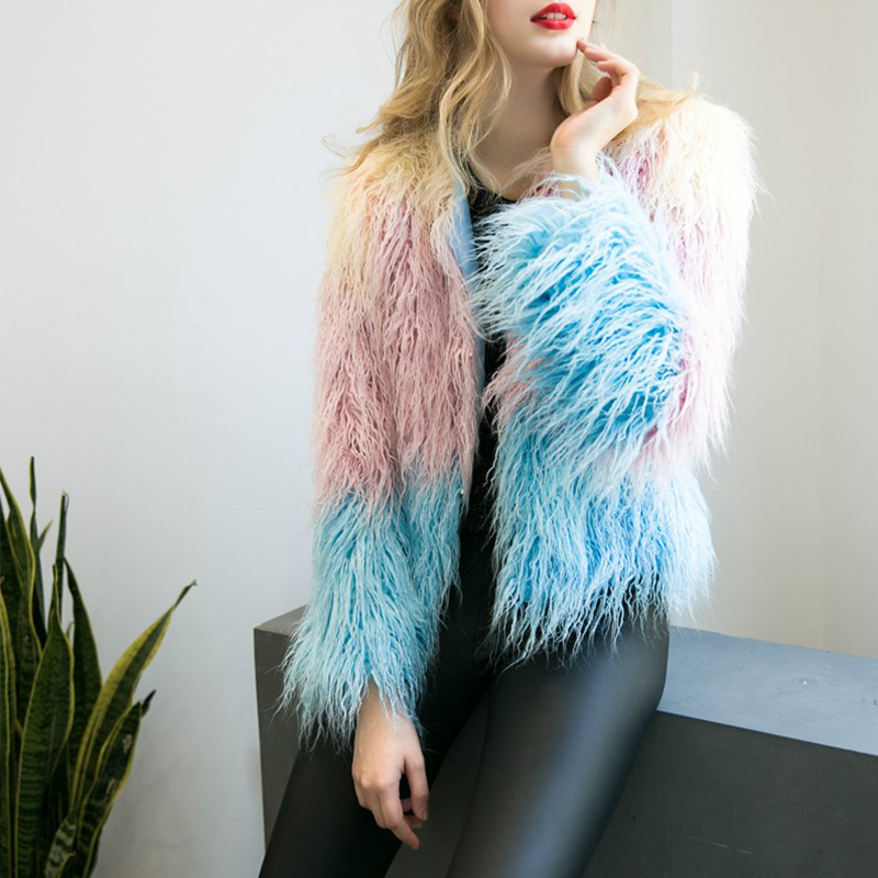 Rainbow Gradient Furry Bomber Jacket - Her Teen Dream