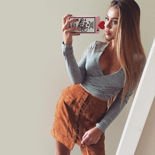 Lace up Skirt - Brown - Her Teen Dream