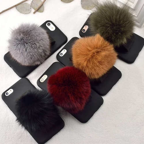 Furry Puff Fur Ball Velcro Strap iPhone Case - Her Teen Dream