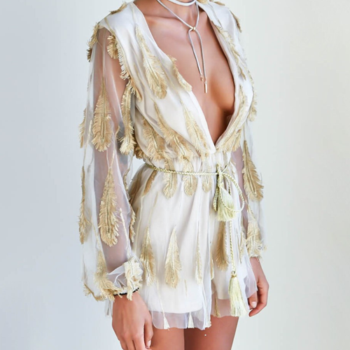 White Gold Feather Playsuit - Her Teen Dream