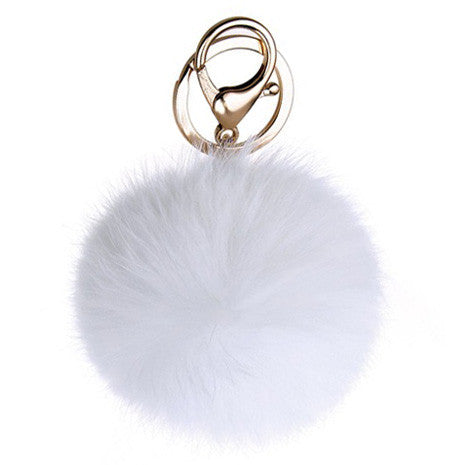 White Pom Pom Furry Keychain - Her Teen Dream