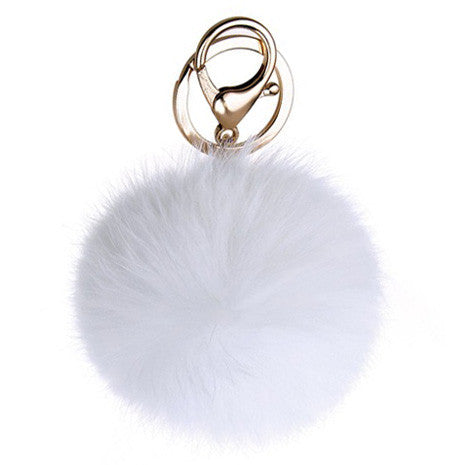 White Pom Pom Furry Keychain - Her Teen Dream